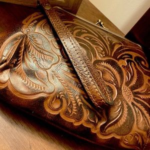 Patricia Nash Tooled Leather Savena Framed Kisslock Wristlet